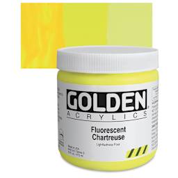 Golden Heavy Body Artist Acrylic - Fluorescent Chartreuse, 16 oz jar and swatch