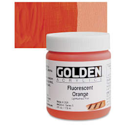 Golden Heavy Body Artist Acrylic - Fluorescent Orange, 4 oz Jar and swatch