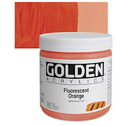 Golden Heavy Body Artist Acrylic - Fluorescent Orange, 16 oz jar and swatch
