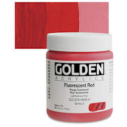 Golden Heavy Body Artist Acrylic - Fluorescent Red, 4 oz jar and swatch