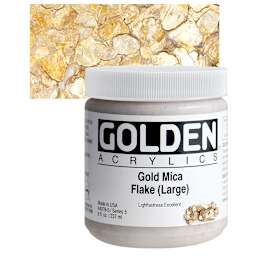 Golden Special Iridescent Acrylics - Gold Mica Flake (Large), 8 oz jar and swatch