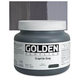 Golden Heavy Body Artist Acrylic - Graphite Gray, 32 oz Jar and swatch