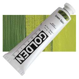 Golden Heavy Body Artist Acrylic - Green Gold, 2 oz Tube and swatch