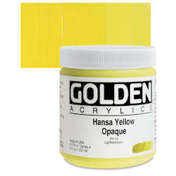 Golden Heavy Body Artist Acrylic - Hansa Yellow Opaque, 8 oz Jar and swatch