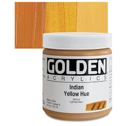 Golden Heavy Body Artist Acrylic - Indian Yellow Hue, 8 oz Jar  and swatch