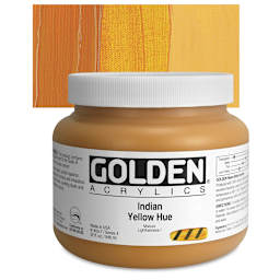 Golden Heavy Body Artist Acrylic - Indian Yellow Hue, 32 oz and swatch