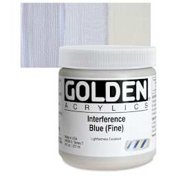 Golden Heavy Body Artist Acrylic - Interference Blue (Fine), 8 oz Jar and swatch