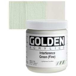 Golden Heavy Body Artist Acrylic - Interference Green (Fine), 8 oz Jar and swatch