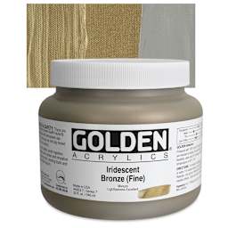 Golden Heavy Body Artist Acrylic - Iridescent Bronze (Fine), 32 oz Jar and swatch