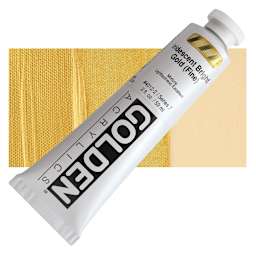 Golden Heavy Body Artist Acrylic - Iridescent Bright Gold (Fine)(65), 2 oz Tube and swatch