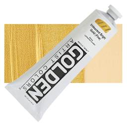 Golden Heavy Body Artist Acrylic - Iridescent Bright Gold (Fine), 5 oz tube and swatch