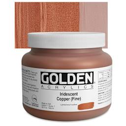 Golden Heavy Body Artist Acrylic - Iridescent Copper (Fine), 32 oz Jar and swatch
