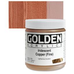 Golden Heavy Body Artist Acrylic - Iridescent Copper (Fine), 8 oz Jar and swatch