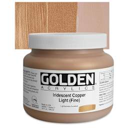 Golden Heavy Body Artist Acrylic - Iridescent Copper Light (Fine), 32 oz Jar and swatch