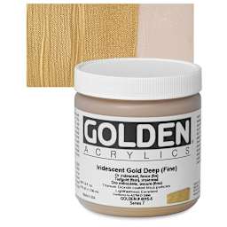 Golden Heavy Body Artist Acrylic - Iridescent Gold Deep (Fine), 8 oz Jar and swatch