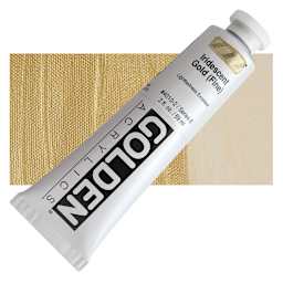 Golden Heavy Body Artist Acrylic - Iridescent Gold (Fine), 2 oz Tube and swatch