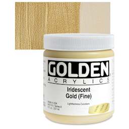 Golden Heavy Body Artist Acrylic - Iridescent Gold (Fine), 8 oz and swatch