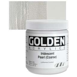 Golden Heavy Body Artist Acrylic - Iridescent Pearl (Coarse), 8 oz jar and swatch