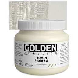 Golden Heavy Body Artist Acrylic - Iridescent Pearl (Fine), 32 oz Jar and swatch