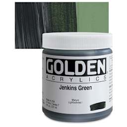 Golden Heavy Body Artist Acrylic - Jenkins Green, 8 oz jar and swatch