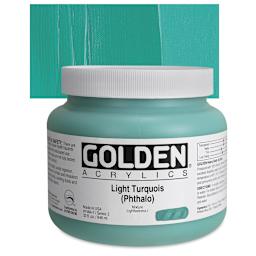 Golden Heavy Body Artist Acrylic - Light Turquoise (Phthalo), 32 oz Jar and swatch