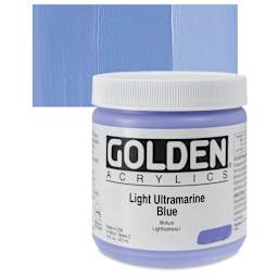 Golden Heavy Body Artist Acrylic - Light Ultramarine Blue, 16 oz Jar and swatch