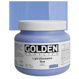 Golden Heavy Body Artist Acrylic - Light Ultramarine Blue, 32 oz Jar and swatch