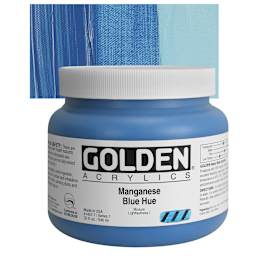 Golden Heavy Body Artist Acrylic - Manganese Blue Historic Hue, 32 oz Jar and swatch