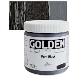 Golden Heavy Body Artist Acrylic - Mars Black, 16 oz Jar and swatch