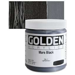 Golden Heavy Body Artist Acrylic - Mars Black, 8 oz Jar and swatch