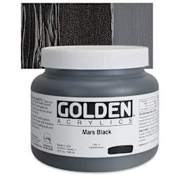 Golden Heavy Body Artist Acrylic - Mars Black, 32 oz Jar and swatch