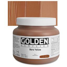 Golden Heavy Body Artist Acrylic - Mars Yellow, 32 oz Jar and swatch