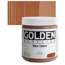 Golden Heavy Body Artist Acrylic - Mars Yellow, 8 oz jar and swatch