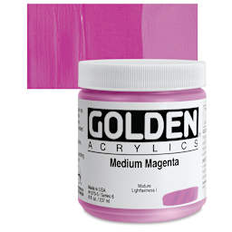 Golden Heavy Body Artist Acrylic - Medium Magenta, 8 oz Jar and swatch