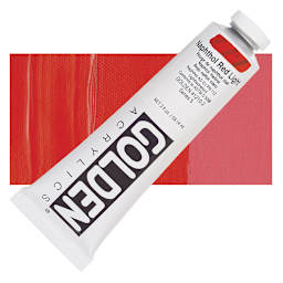 Golden Heavy Body Artist Acrylic - Naphthol Red Light, 2 oz Tube and swatch