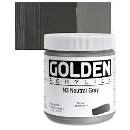 Golden Heavy Body Artist Acrylic - Neutral Gray N3, 9 oz jar and swatch