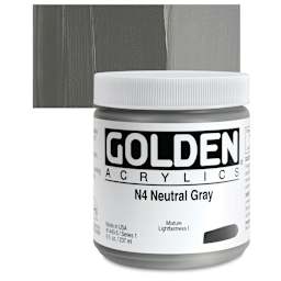 Golden Heavy Body Artist Acrylic - Neutral Gray N4, 8 oz Jar and swatch