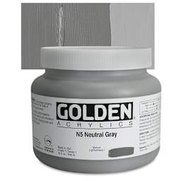 Golden Heavy Body Artist Acrylic - Neutral Gray N5, 32 oz Jar and swatch