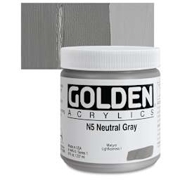 Golden Heavy Body Artist Acrylic - Neutral Gray N5, 8 oz Jar and swatch