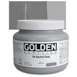 Golden Heavy Body Artist Acrylic - Neutral Gray N6, 32 oz Jar and swatch