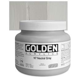 Golden Heavy Body Artist Acrylic - Neutral Gray N7, 32 oz Jar and swatch