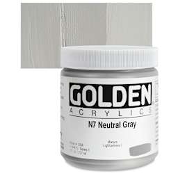 Golden Heavy Body Artist Acrylic - Neutral Gray N7, 8 oz Jar and swatch
