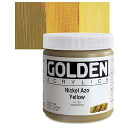 Golden Heavy Body Artist Acrylic - Nickel Azo Yellow, 8 oz Jar and swatch