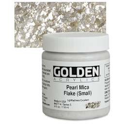 Golden Heavy Body Artist Acrylic - Pearl Mica Flake (Small), 4 oz jar and swatch