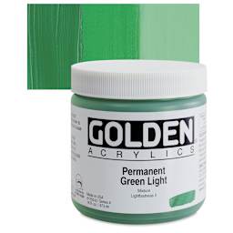 Golden Heavy Body Artist Acrylic - Permanent Green Light, 16 oz Jar and swatch