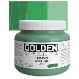 Golden Heavy Body Artist Acrylic - Permanent Green Light, 32 oz Jar and swatch