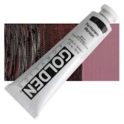 Golden Heavy Body Artist Acrylic - Permanent Maroon, 2 oz Tube Tube and swatch