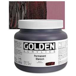 Golden Heavy Body Artist Acrylic - Permanent Maroon, 32 oz Jar and swatch