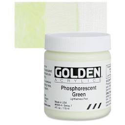 Golden Heavy Body Artist Acrylic - Phosphorescent Green, 4 oz Jar and swatch