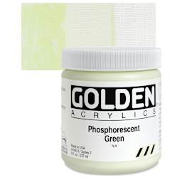 Golden Heavy Body Artist Acrylic - Phosphorescent Green, 8 oz jar and swatch